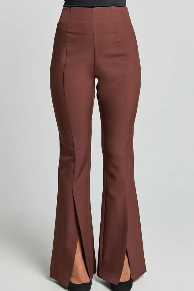 Volta Pants 8211 Front High Waisted Split Boot Leg Kick Out Pants In Chocolate Women Showpo Curve Clothes