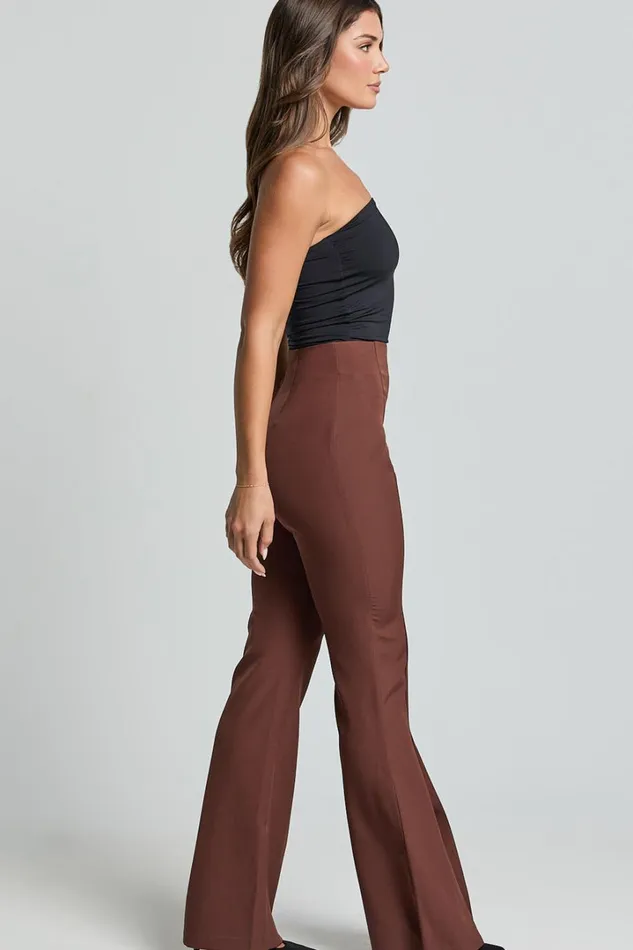 Volta Pants 8211 Front High Waisted Split Boot Leg Kick Out Pants In Chocolate Women Showpo Curve Clothes