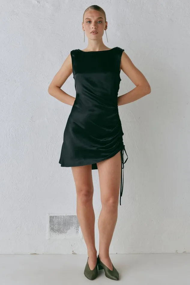 VRG GRL Dance Satin Mini Dress Black Women Mini Dresses