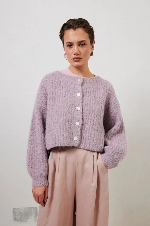 VRG GRL Elsie Knit Cardigan Lilac Women JumpersSweaters