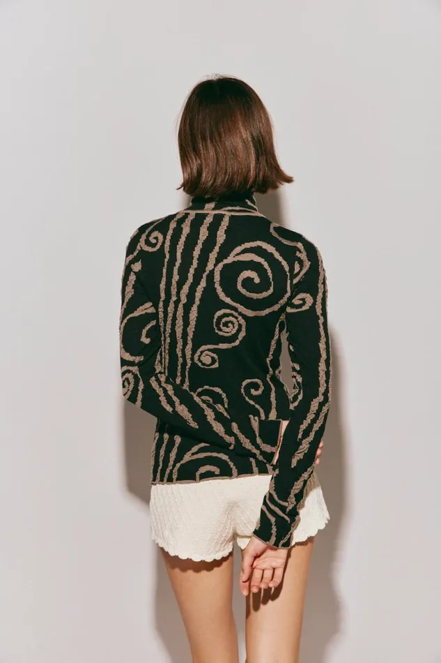 VRG GRL Ivy Muse Knit Skivvy Black Swirl Women Long Sleeve