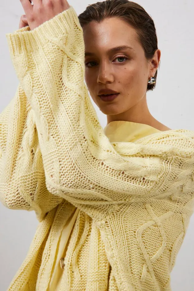 VRG GRL Lola Knit Cardigan Lemon Women Cardigans