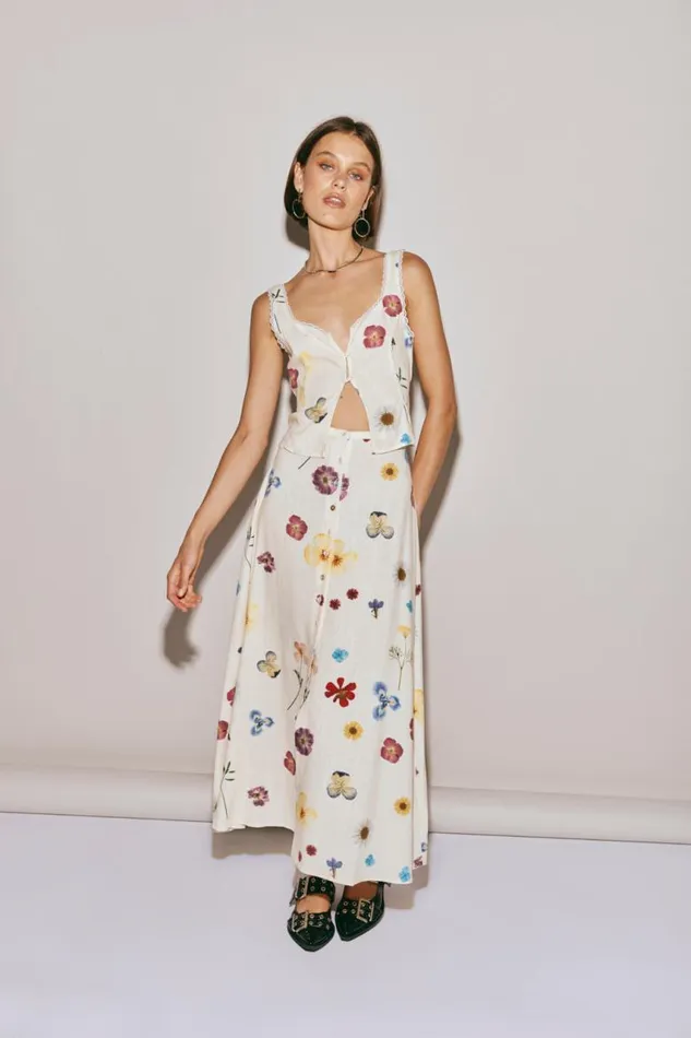 VRG GRL Love Language Midi Skirt Floral Women Skirts