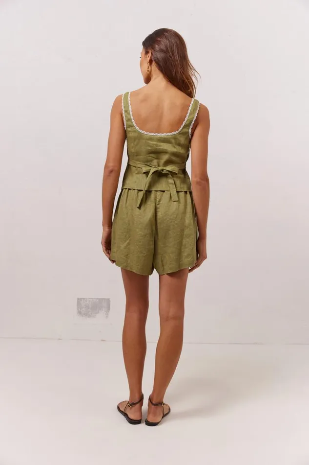 VRG GRL Nettie Linen Shorts Olive Women Shorts
