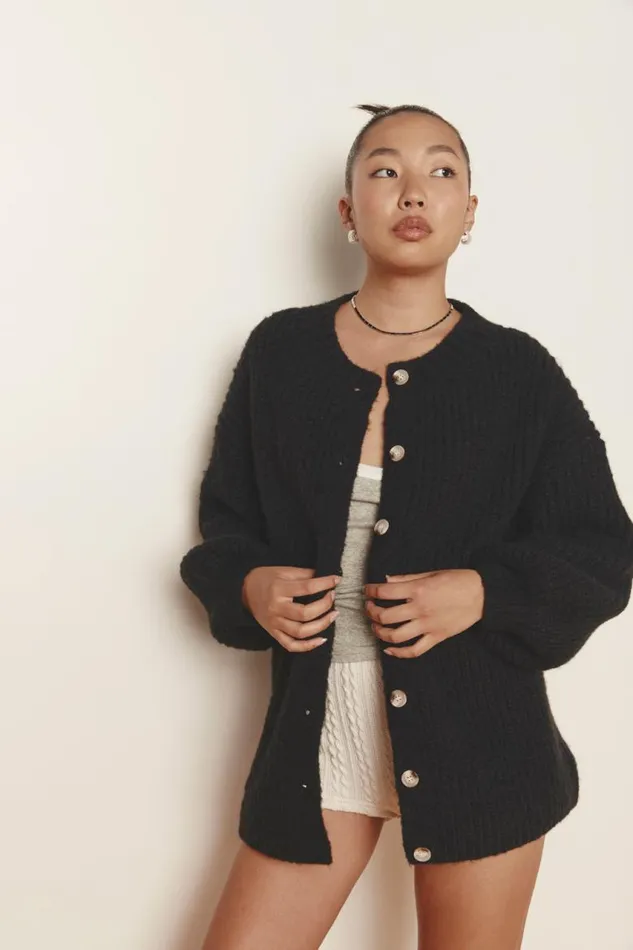 VRG GRL Penelope Knit Cardigan Black Women Cardigans