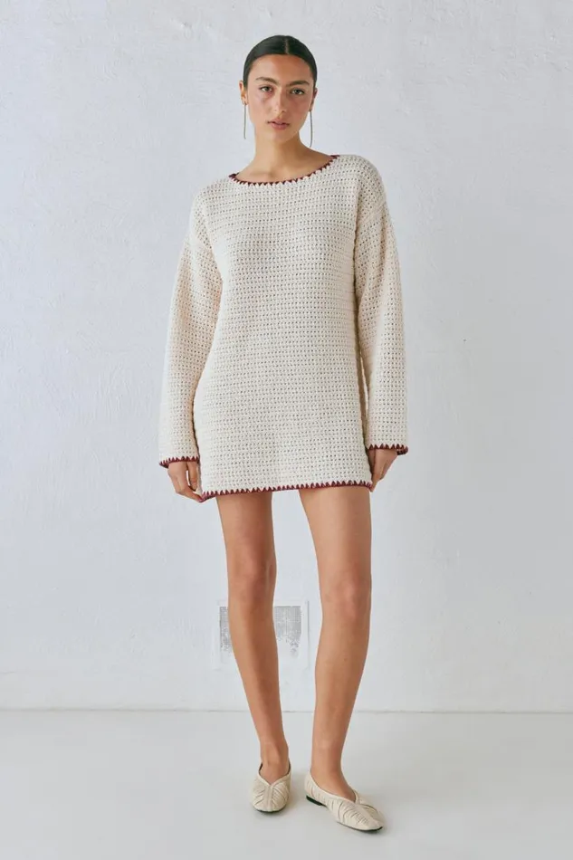 VRG GRL Stella Knit Tunic Cream Women Mini Dresses