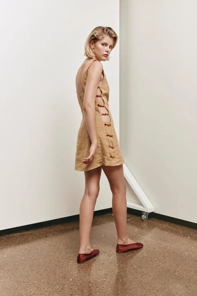 VRG GRL Tia Linen Mini Dress Ochre Women Mini Dresses
