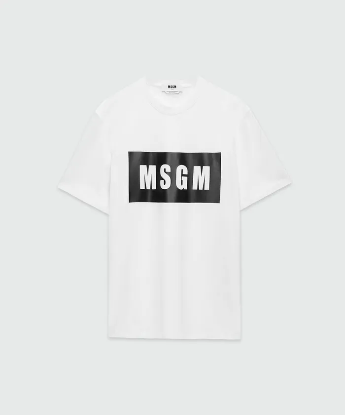 White Jersey TShirt With Graphic Box Logo Men MSGM Tshirts