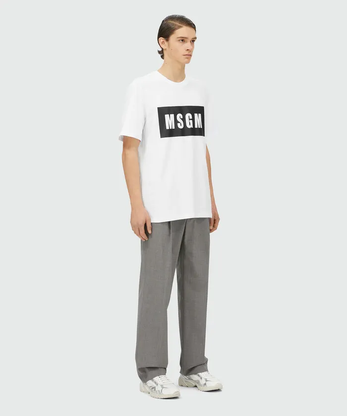 White Jersey TShirt With Graphic Box Logo Men MSGM Tshirts