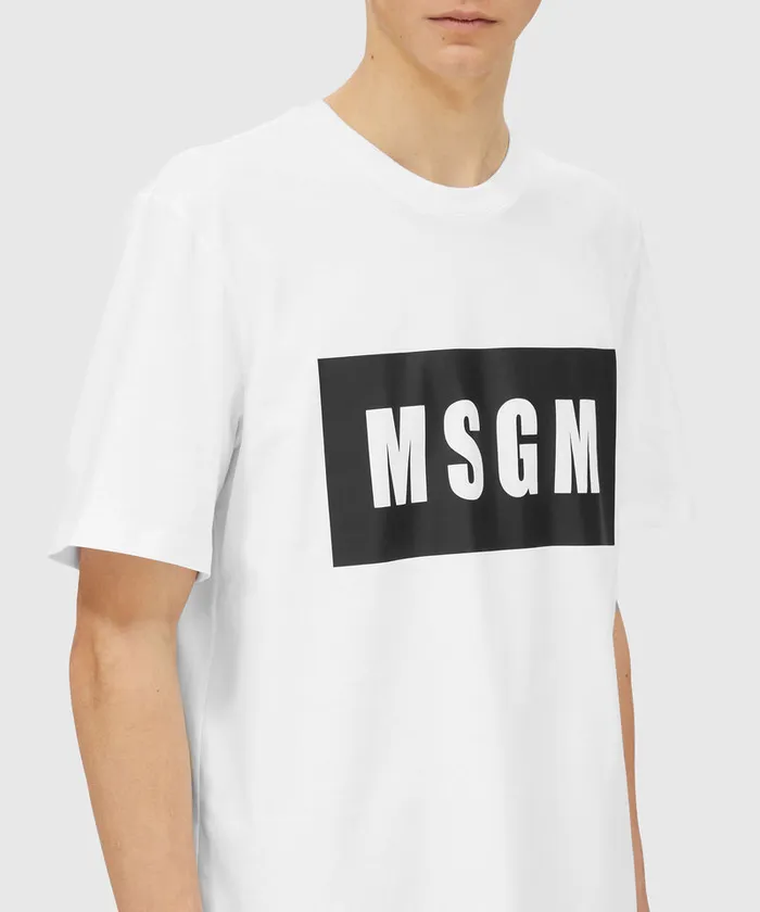 White Jersey TShirt With Graphic Box Logo Men MSGM Tshirts