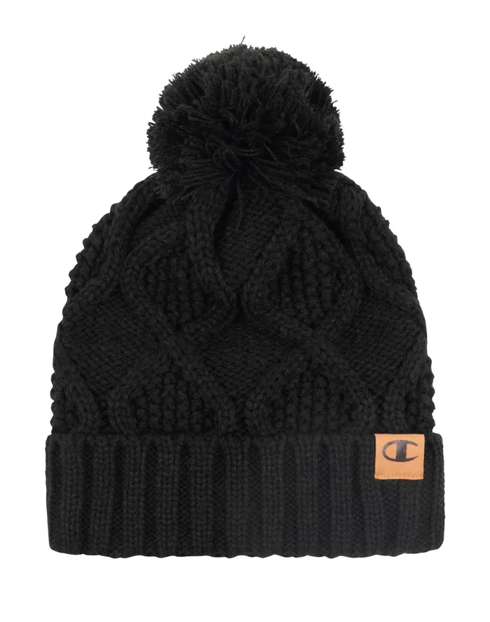 Women039S Diamond Cable Cuff Pom Beanie Black Women Champion Hats
