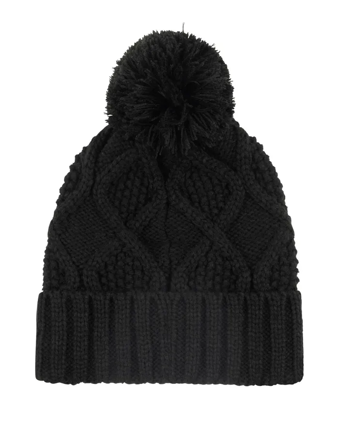 Women039S Diamond Cable Cuff Pom Beanie Black Women Champion Hats