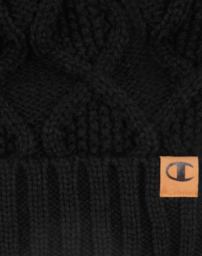 Women039S Diamond Cable Cuff Pom Beanie Black Women Champion Hats