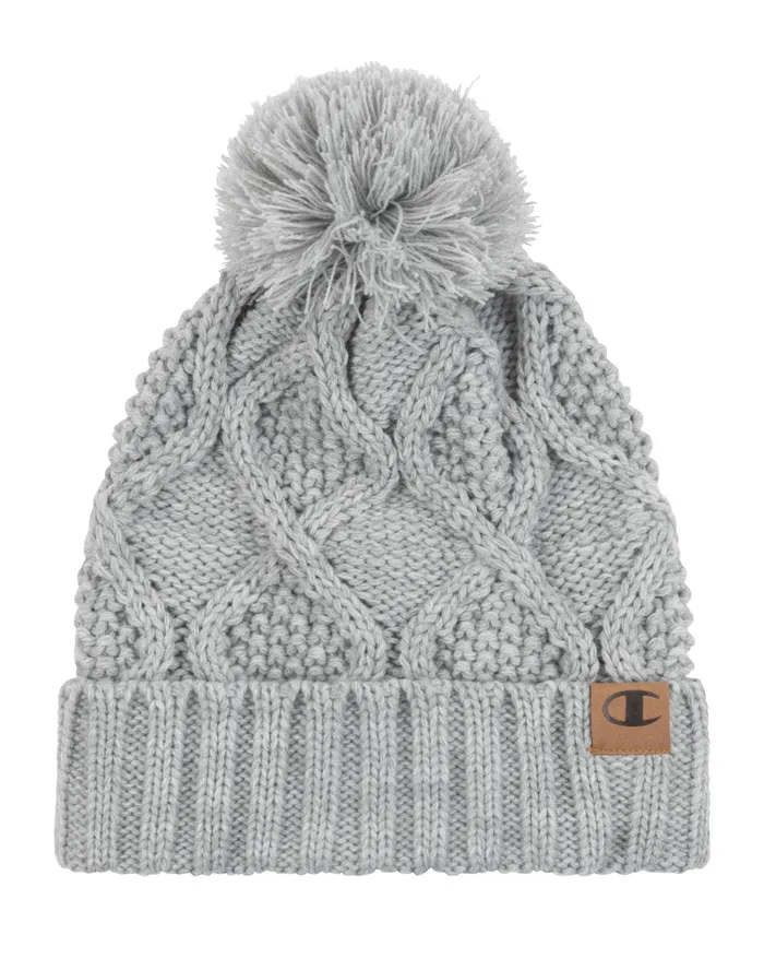 Women039S Diamond Cable Cuff Pom Beanie Medium Grey Women Champion Hats