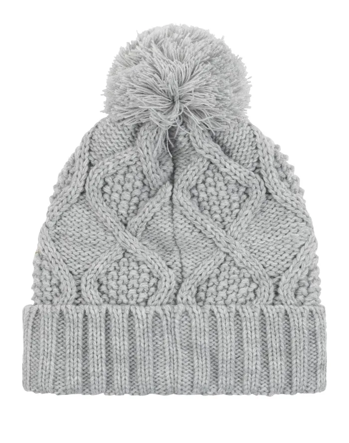 Women039S Diamond Cable Cuff Pom Beanie Medium Grey Women Champion Hats