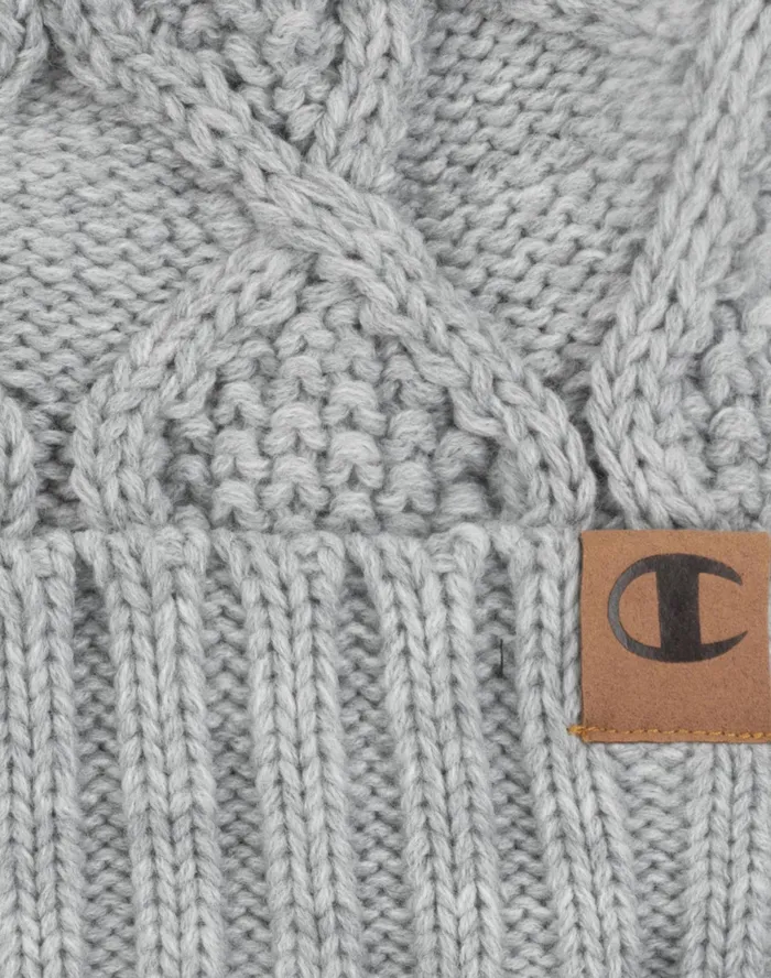 Women039S Diamond Cable Cuff Pom Beanie Medium Grey Women Champion Hats