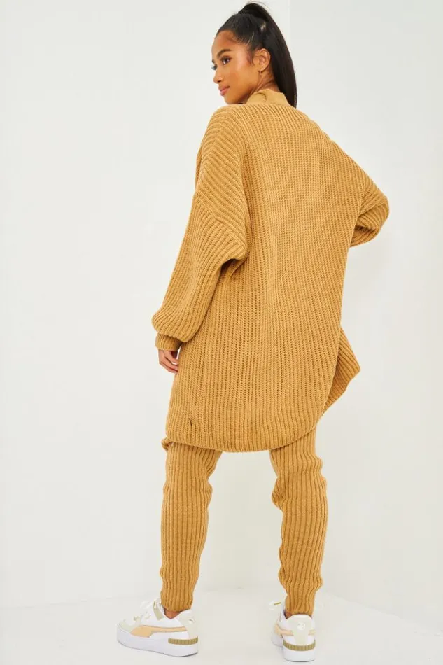 Women 2Piece CoOrd Knitted Set Cardigan Trousers In Camel Camel Brentiny Paris Cardigans