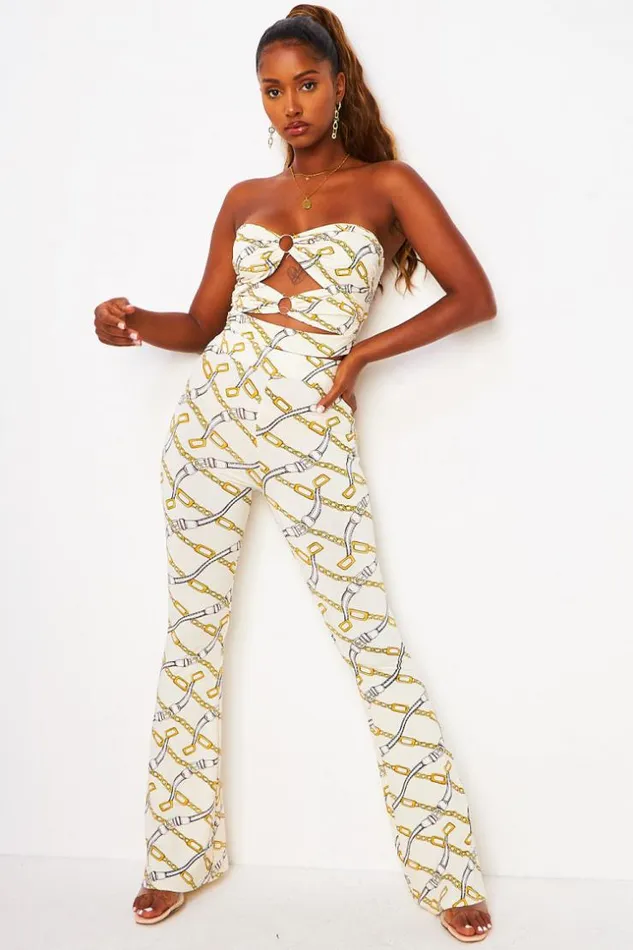 Women 2 Piece CoOrd Set Chain Print Bustier Top Trousers In White White Brentiny Paris Lace Tops Women 2 Piece CoOrd Set Chain Print Bustier Top Trousers In White White Brentiny Paris Lace Tops