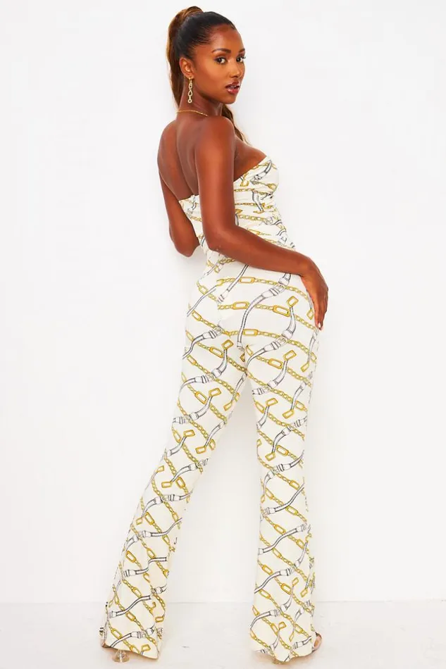 Women 2 Piece CoOrd Set Chain Print Bustier Top Trousers In White White Brentiny Paris Lace Tops
