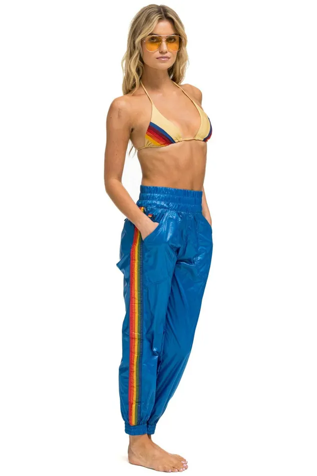 Women 5 STRIPE HI RISE WIND PANT 8211 SNORKEL BLUE Aviator Nation Sweatpants