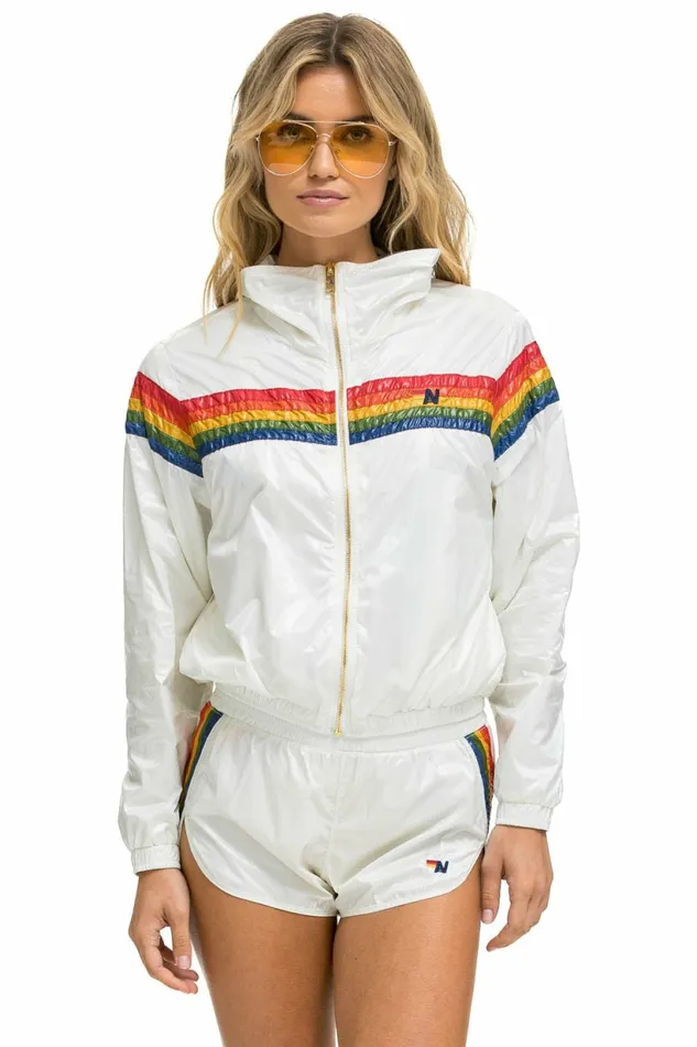 Women 5 STRIPE NYLON JOGGER SHORT 8211 VINTAGE WHITE Aviator Nation Shorts Women 5 STRIPE NYLON JOGGER SHORT 8211 VINTAGE WHITE Aviator Nation Shorts