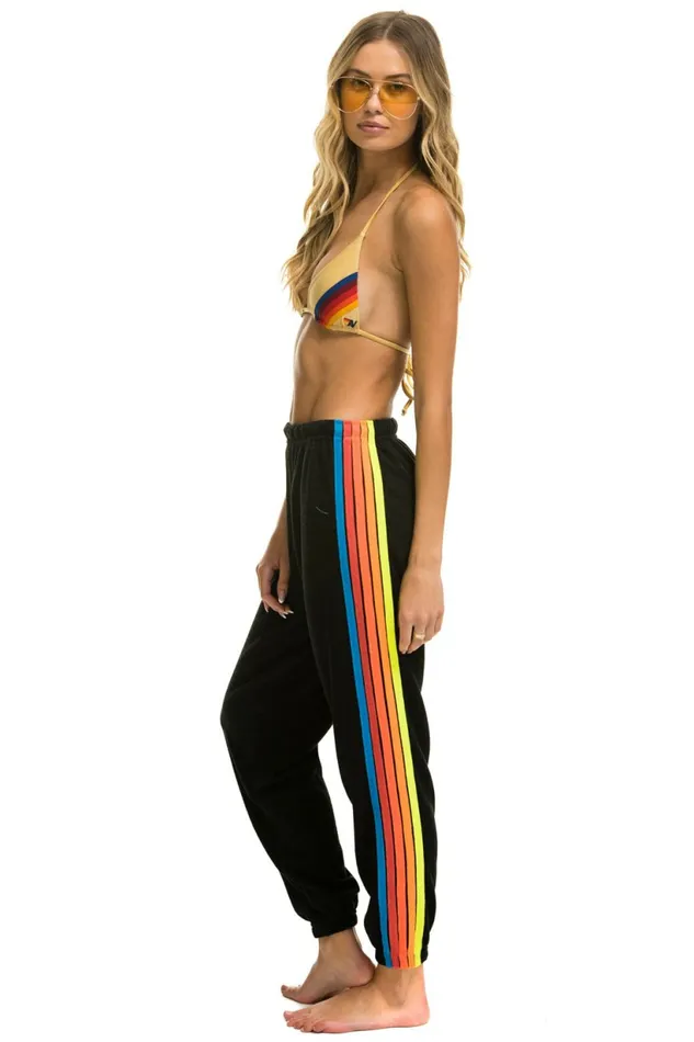 Women 5 STRIPE SWEATPANTS 8211 BLACK NEON RAINBOW STRIPES Aviator Nation Sweatpants