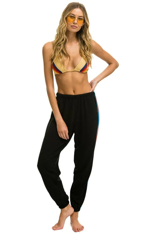 Women 5 STRIPE SWEATPANTS 8211 BLACK NEON RAINBOW STRIPES Aviator Nation Sweatpants Women 5 STRIPE SWEATPANTS 8211 BLACK NEON RAINBOW STRIPES Aviator Nation Sweatpants