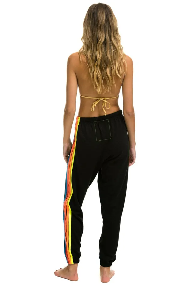 Women 5 STRIPE SWEATPANTS 8211 BLACK NEON RAINBOW STRIPES Aviator Nation Sweatpants Women 5 STRIPE SWEATPANTS 8211 BLACK NEON RAINBOW STRIPES Aviator Nation Sweatpants