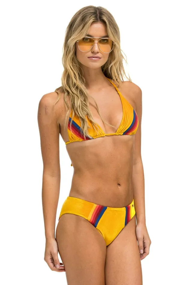 Women 5 STRIPE VELVET SCRUNCH BIKINI BOTTOM 8211 GOLD Aviator Nation Women 5 STRIPE VELVET SCRUNCH BIKINI BOTTOM 8211 GOLD Aviator Nation