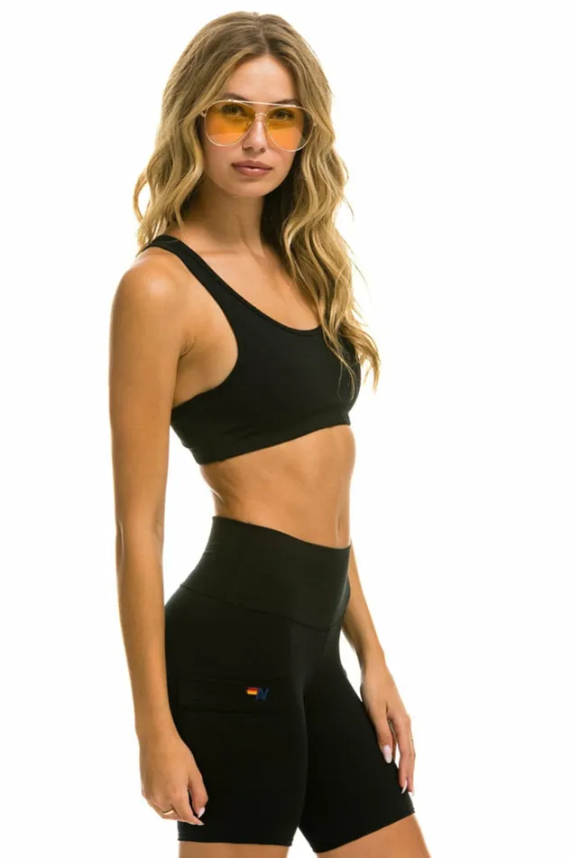 Women 6 INCH CARGO POCKET HIRISE BIKER SHORT 8211 BLACK Aviator Nation Shorts
