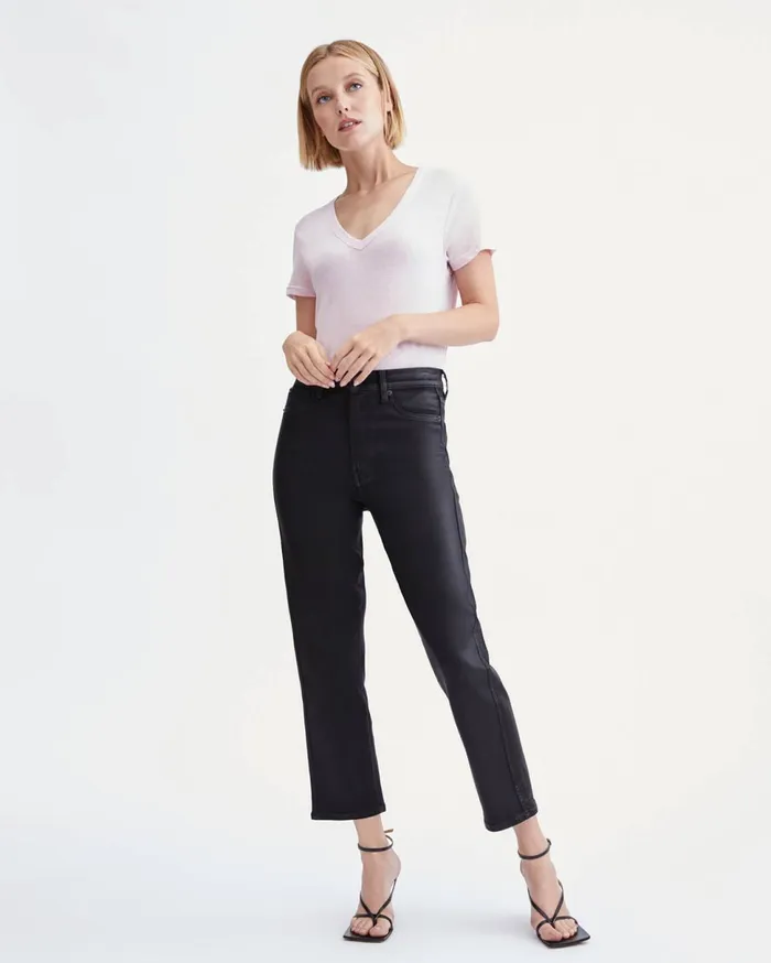 Women 7 For All Mankind Cropped Coated High Waist Cropped Straight In Black