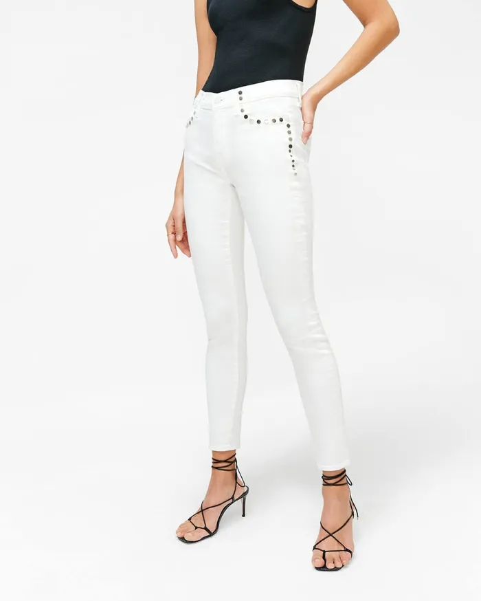 Women 7 For All Mankind Full Length The Skinny With Studs In Clean White