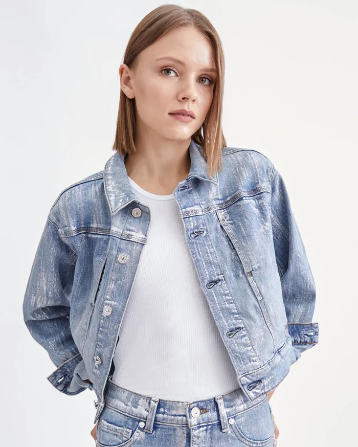 Women 7 For All Mankind Jackets 038 Coats 3 Needle Shrunken Jacket In Aspen Foil