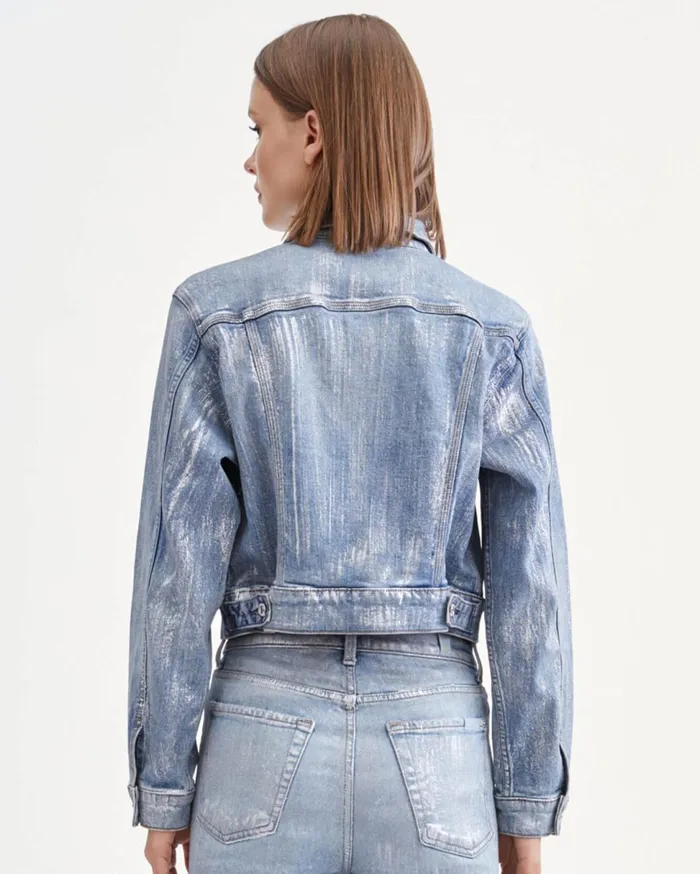 Women 7 For All Mankind Jackets 038 Coats 3 Needle Shrunken Jacket In Aspen Foil