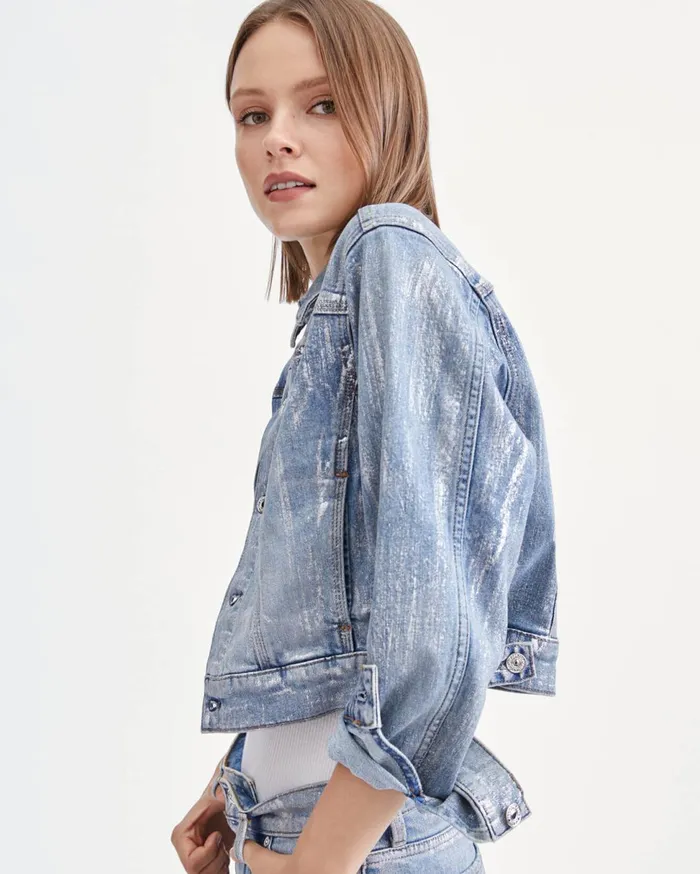 Women 7 For All Mankind Jackets 038 Coats 3 Needle Shrunken Jacket In Aspen Foil