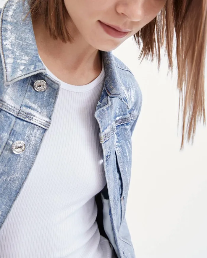 Women 7 For All Mankind Jackets 038 Coats 3 Needle Shrunken Jacket In Aspen Foil