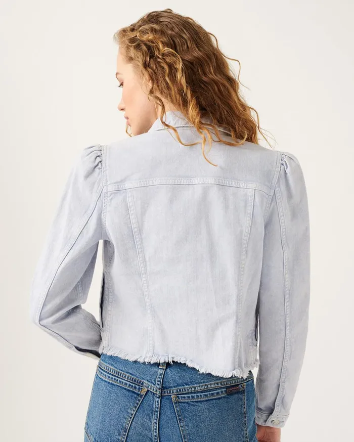 Women 7 For All Mankind Jackets 038 Coats Puff Sleeve Jacket With Frayed Hem In Mineral Light Violet