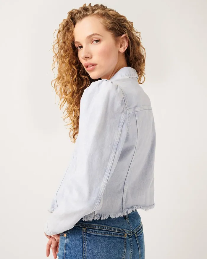 Women 7 For All Mankind Jackets 038 Coats Puff Sleeve Jacket With Frayed Hem In Mineral Light Violet