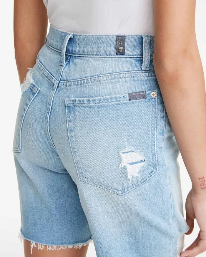 Women 7 For All Mankind Shorts 038 Skirts Boyfriend Short With Destroy In Laurel Canyon Blue