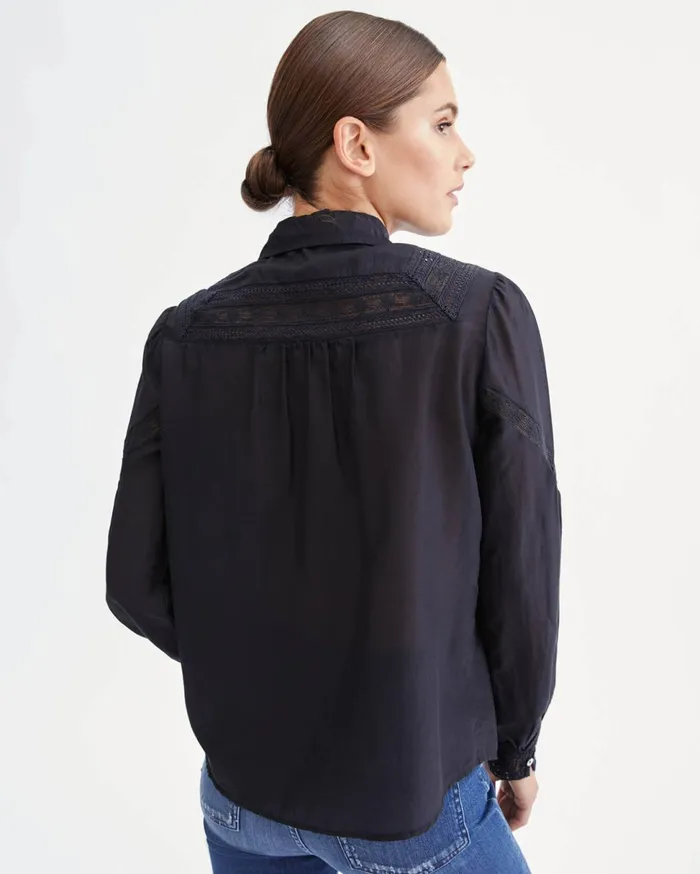 Women 7 For All Mankind Tops Long Sleeve Vintage Lace Shirt In Jet Black