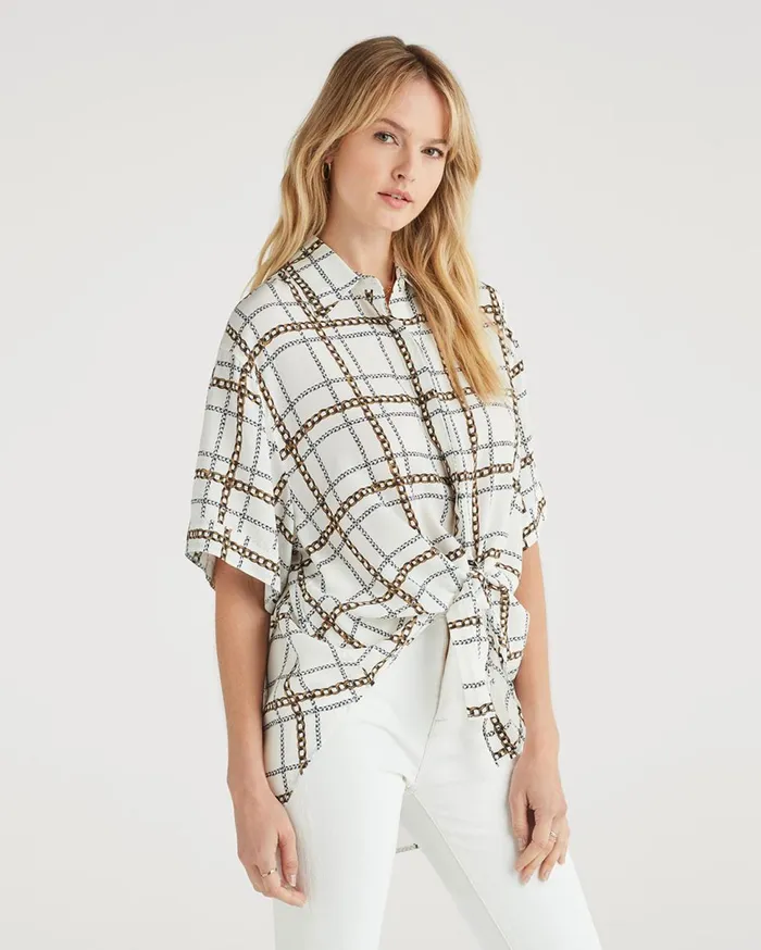 Women 7 For All Mankind Tops Short Sleeve Tie Front Shirt In Chain Print