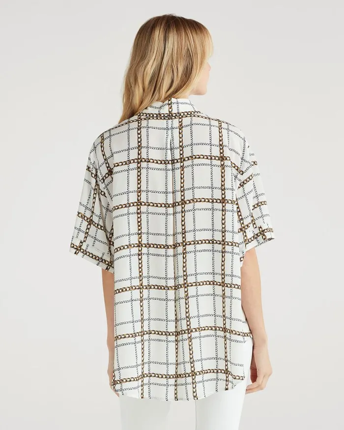Women 7 For All Mankind Tops Short Sleeve Tie Front Shirt In Chain Print