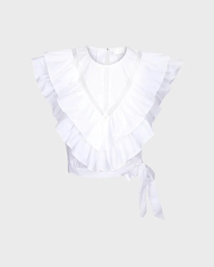 Women 7 For All Mankind Tops Sleeveless Ruffle Top With Lace Trim In Optic White