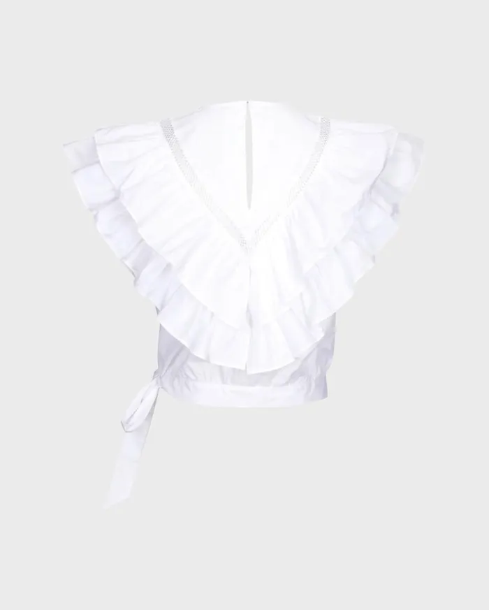 Women 7 For All Mankind Tops Sleeveless Ruffle Top With Lace Trim In Optic White