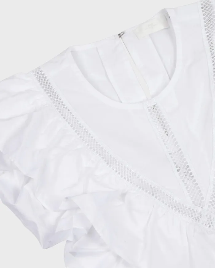 Women 7 For All Mankind Tops Sleeveless Ruffle Top With Lace Trim In Optic White