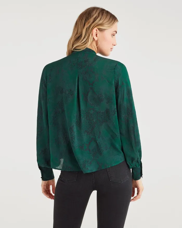 Women 7 For All Mankind Tops V Neck Tie Blouse In Dark Green Python