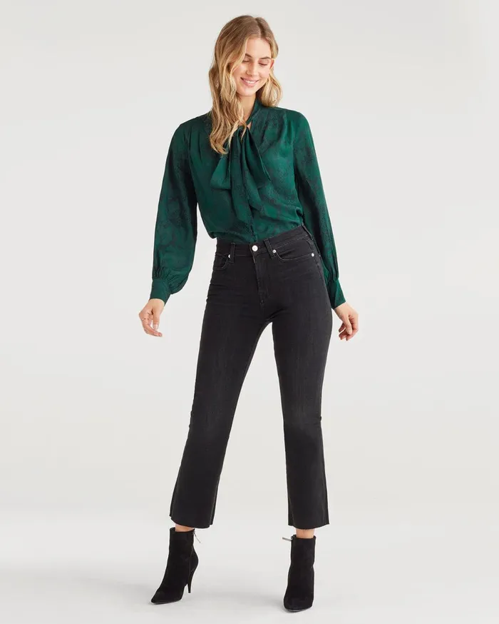 Women 7 For All Mankind Tops V Neck Tie Blouse In Dark Green Python