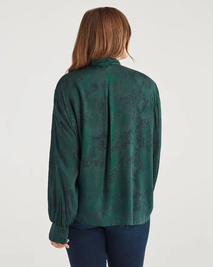 Women 7 For All Mankind Tops V Neck Tie Blouse In Dark Green Python