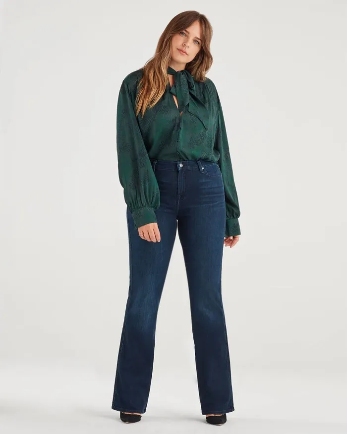Women 7 For All Mankind Tops V Neck Tie Blouse In Dark Green Python