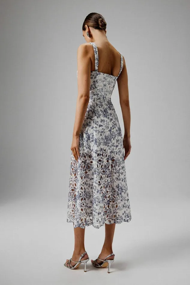 Women ALine Dresses Lavish Alice KIRA Broderie Anglais ALine Sundress In Blue Porcelain Print Blue Porcelain Print